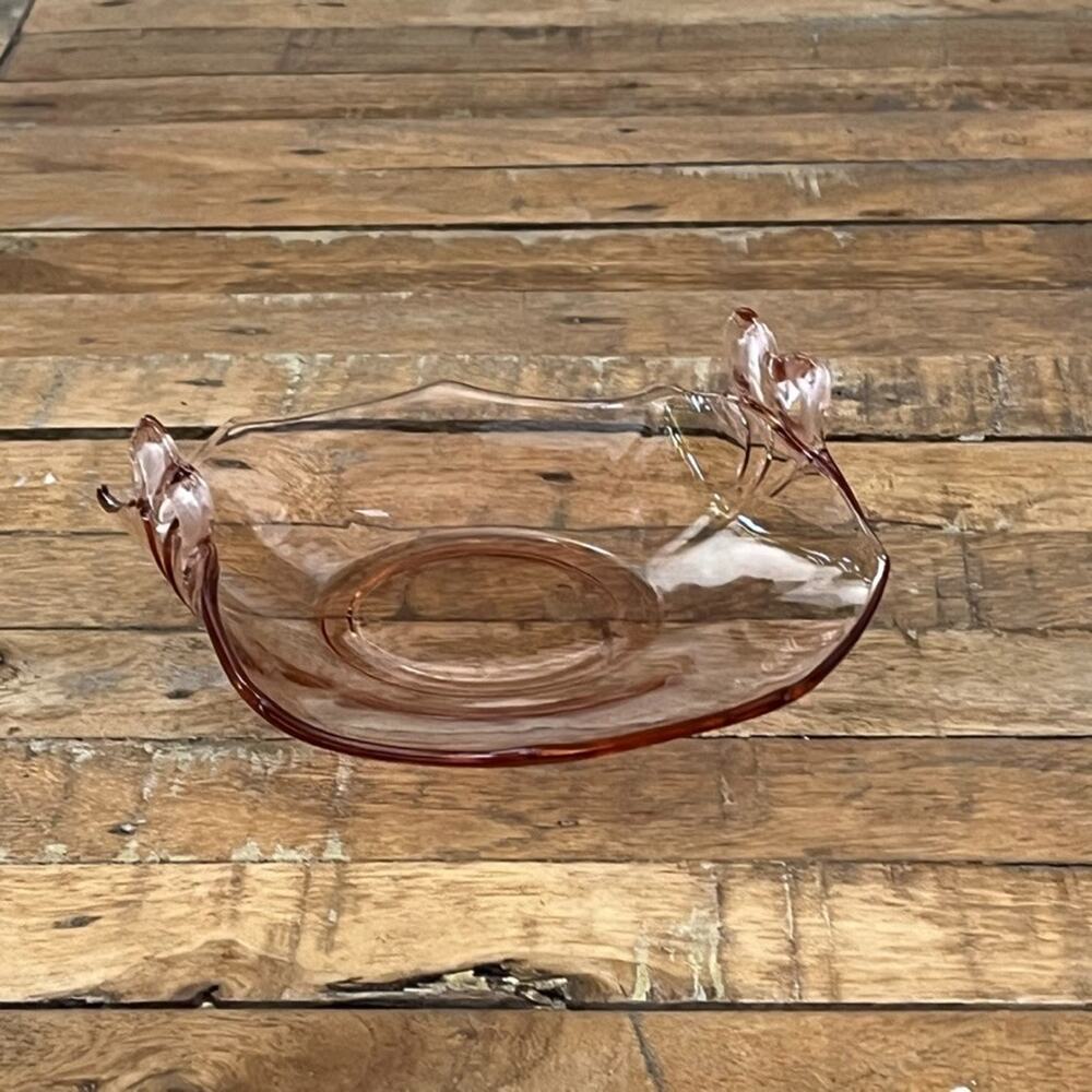 Vintage Small Pink Depression Glass Candy Dish Or Nut Bowl Bow Handles - Picture 5 of 12